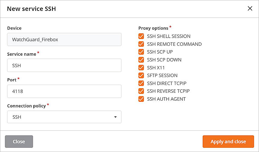 Screen shot of the New service dialog box